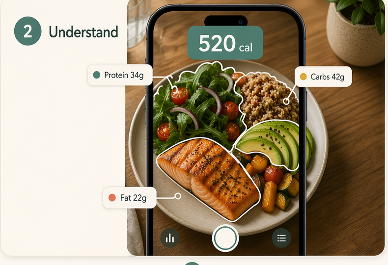 Avela understand step showing nutrition detection and macro callouts